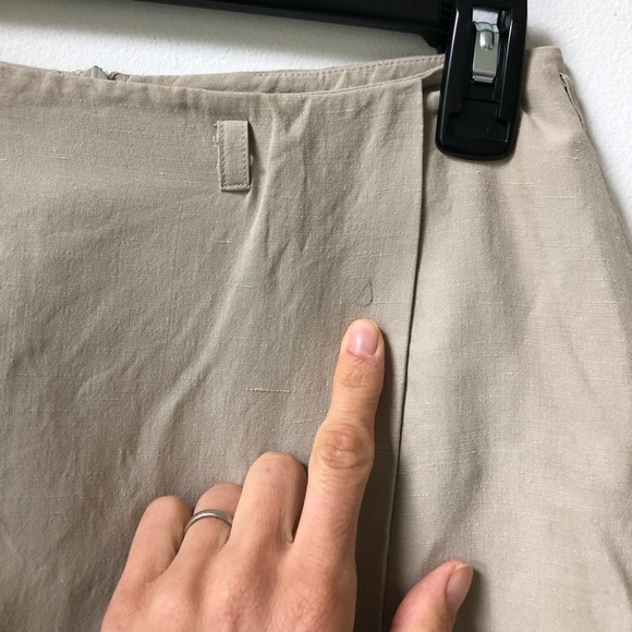 TAILOR B.Moss Women’s Silk Linen Tan Faux Wrap Mini Skirt Size 6 - Picture 8 of 15